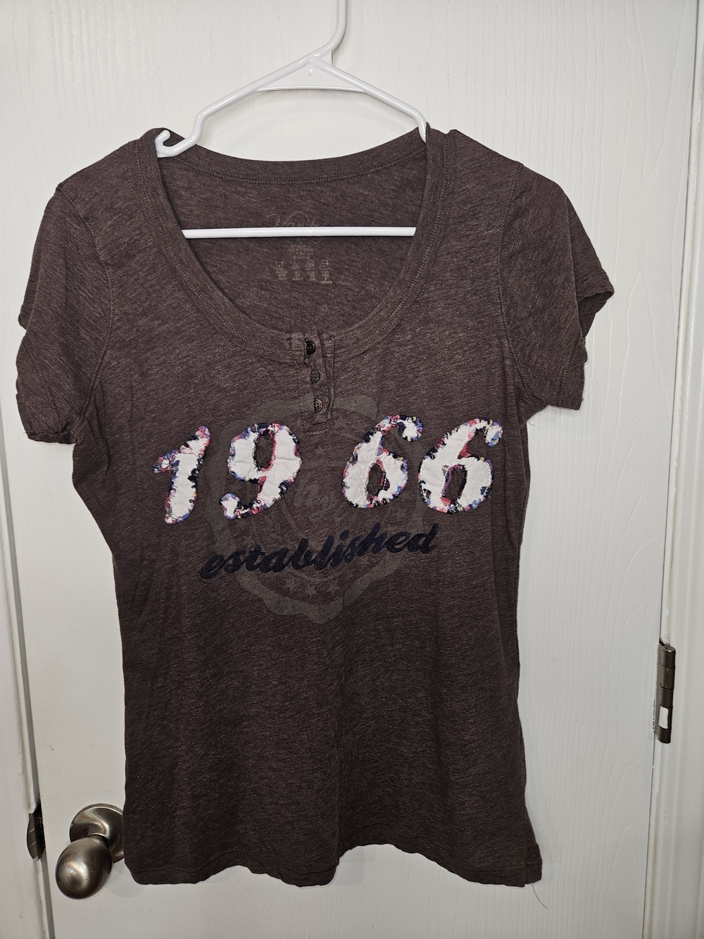 Vanity Brown Short Sleeve Henley Tee with 1966 Graphic